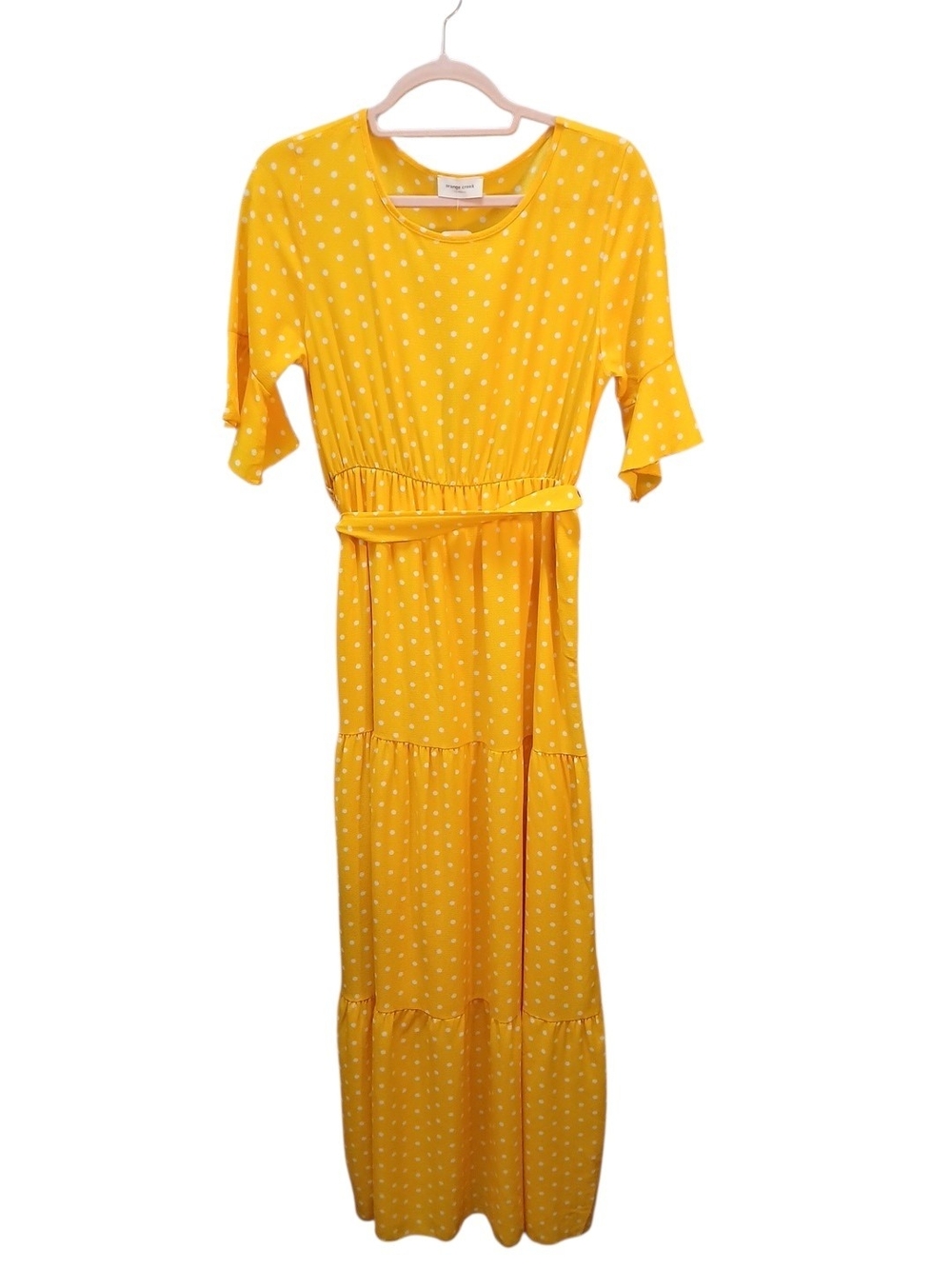 orange creek Yellow Polka Dot Maxi Dress with Belt Medium #217